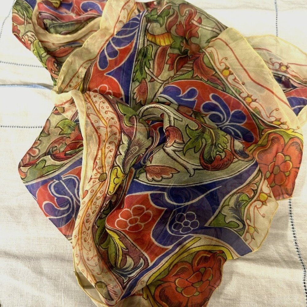 Brochier Soieries Like New Light and Cream Gorgeous Scarf -one of a kind-France